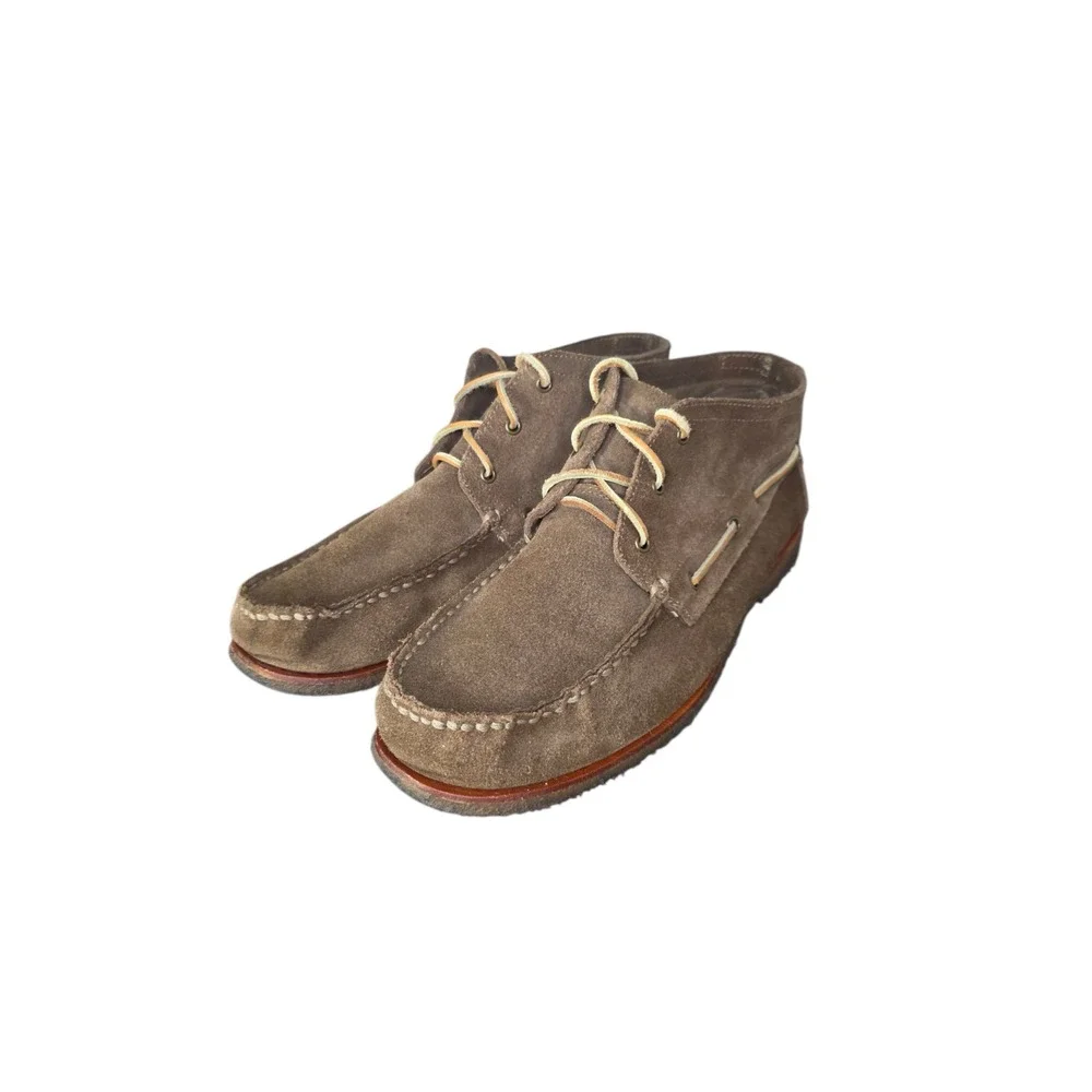 Minnetonka Mens 10.5 Brown Suede Leather Moc Toe Lace Up Ankle Boat Shoes